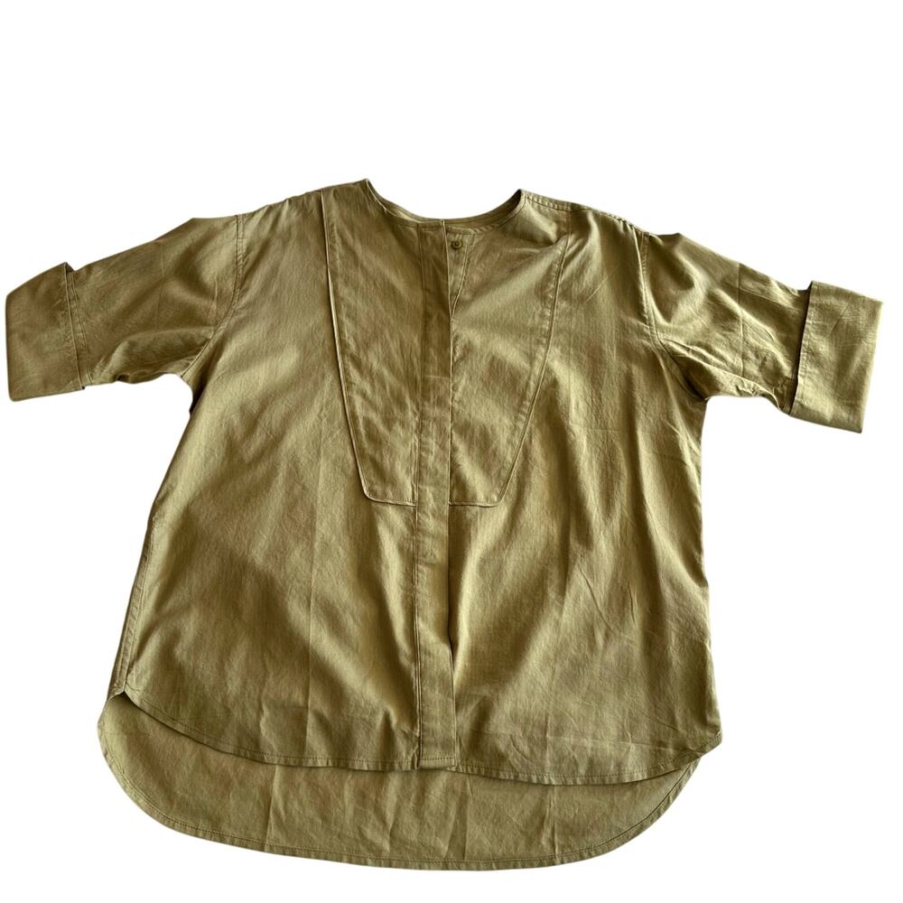 J Crew Bib Button Up‎ Lightweight Herringbone Twill Sage Green Shirt Blouse S